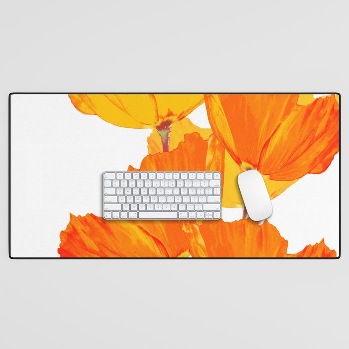 Orange and Yellow Poppies On A White Background #decor #society6 #buyart Desk Mat Gallery Image 1