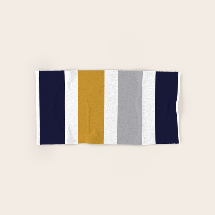 Quattro Stripe Minimalist Broad Stripe Color Block Pattern in Mustard Yellow, Navy Blue, Gray, White Towels Gallery Image 1