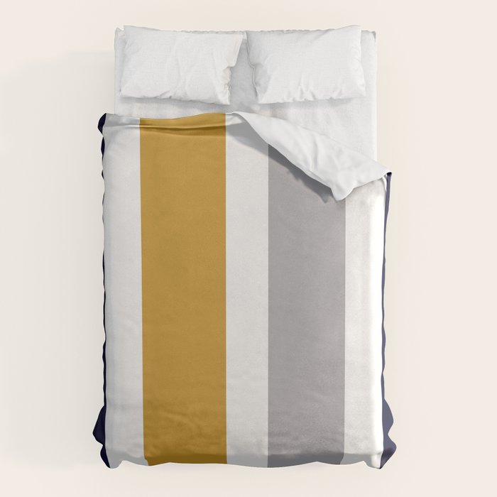 Quattro Stripe Minimalist Broad Stripe Color Block Pattern in Mustard Yellow, Navy Blue, Gray, White Duvet Cover Gallery Image 6