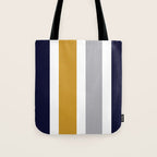 Quattro Stripe Minimalist Broad Stripe Color Block Pattern in Mustard Yellow, Navy Blue, Gray, White Tote Bag Gallery Image 1