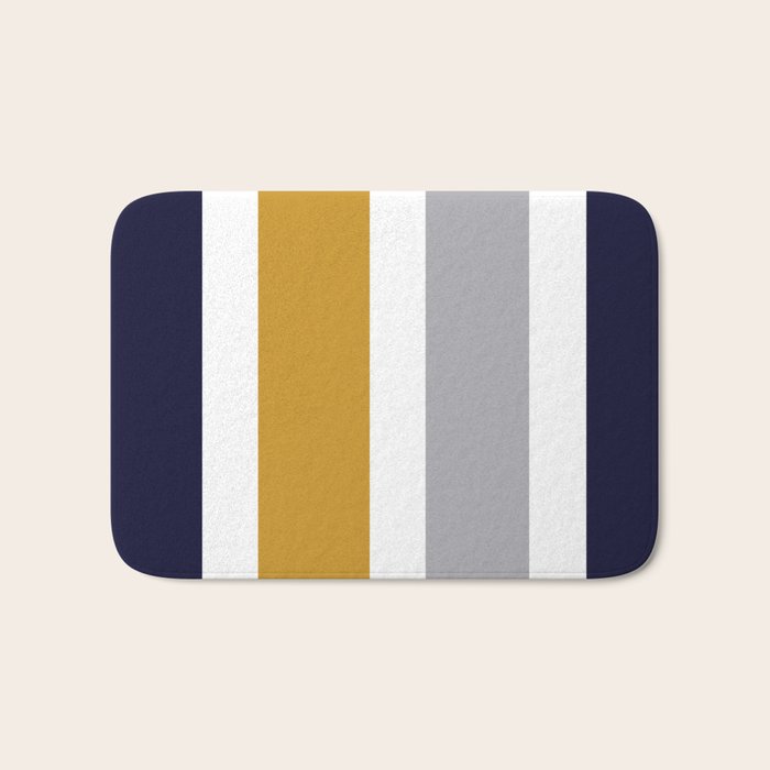 Quattro Stripe Minimalist Broad Stripe Color Block Pattern in Mustard Yellow, Navy Blue, Gray, White Bath Mat Gallery Image 1