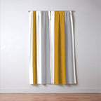 Quattro Stripe Minimalist Broad Stripe Color Block Pattern in Mustard Yellow, Navy Blue, Gray, White Window Curtain Gallery Image 3