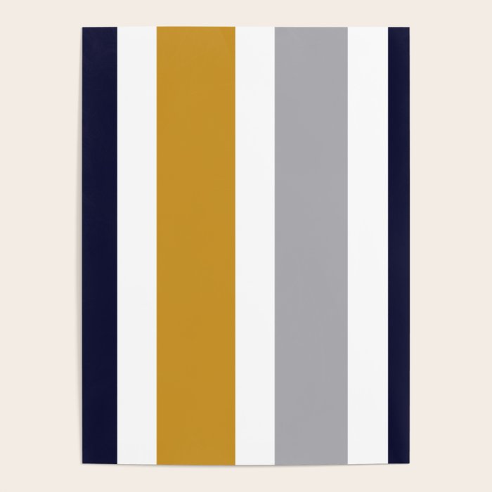 Quattro Stripe Minimalist Broad Stripe Color Block Pattern in Mustard Yellow, Navy Blue, Gray, White Poster Gallery Image 4