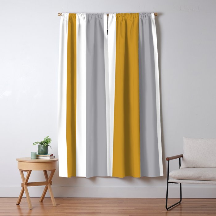 Quattro Stripe Minimalist Broad Stripe Color Block Pattern in Mustard Yellow, Navy Blue, Gray, White Window Curtain Gallery Image 5