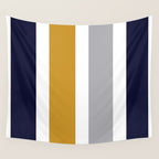 Quattro Stripe Minimalist Broad Stripe Color Block Pattern in Mustard Yellow, Navy Blue, Gray, White Wall Tapestry Gallery Image 4