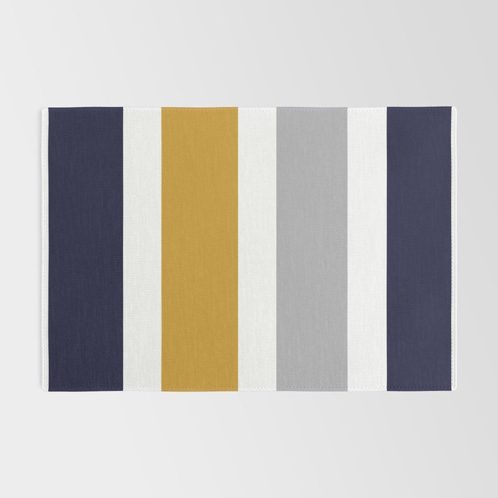 Quattro Stripe Minimalist Broad Stripe Color Block Pattern in Mustard Yellow, Navy Blue, Gray, White Rug Gallery Image 2