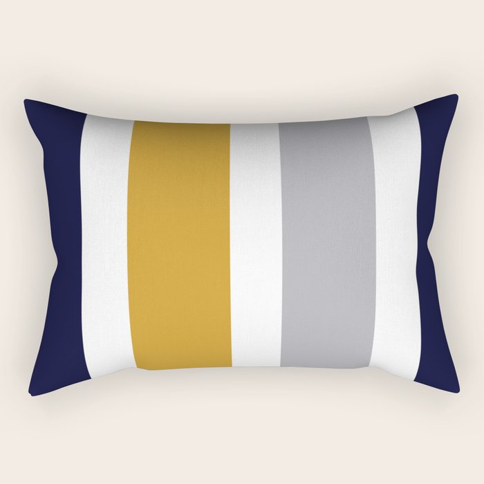 Quattro Stripe Minimalist Broad Stripe Color Block Pattern in Mustard Yellow, Navy Blue, Gray, White Rectangular Pillow Gallery Image 1