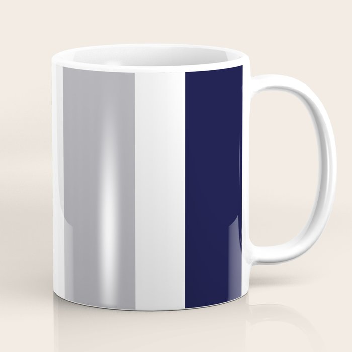 Quattro Stripe Minimalist Broad Stripe Color Block Pattern in Mustard Yellow, Navy Blue, Gray, White Coffee Mug Gallery Image 1