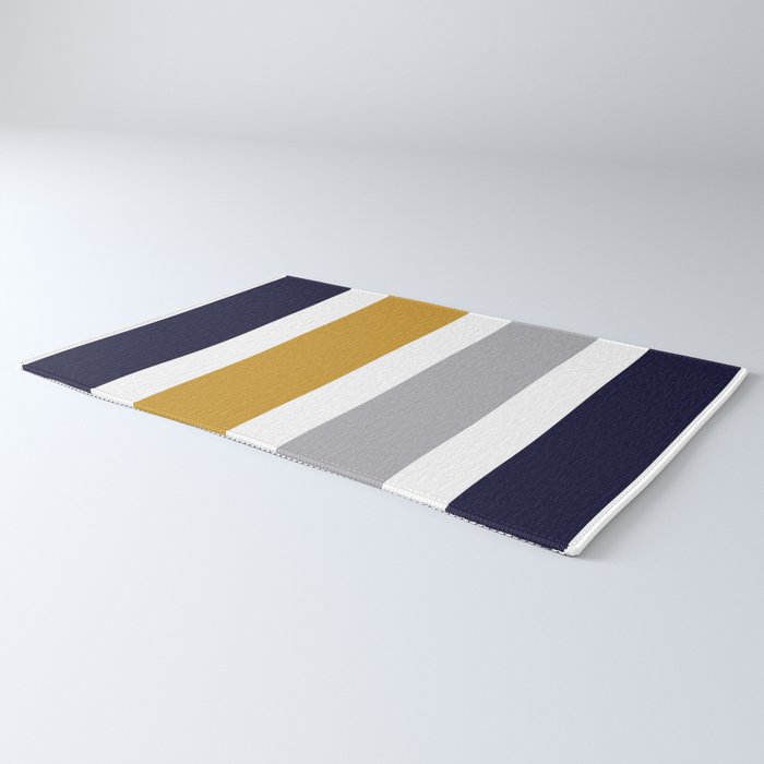 Quattro Stripe Minimalist Broad Stripe Color Block Pattern in Mustard Yellow, Navy Blue, Gray, White Rug Gallery Image 3