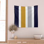 Quattro Stripe Minimalist Broad Stripe Color Block Pattern in Mustard Yellow, Navy Blue, Gray, White Wall Tapestry Gallery Image 2