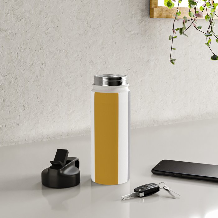 Quattro Stripe Minimalist Broad Stripe Color Block Pattern in Mustard Yellow, Navy Blue, Gray, White Water Bottle Gallery Image 4