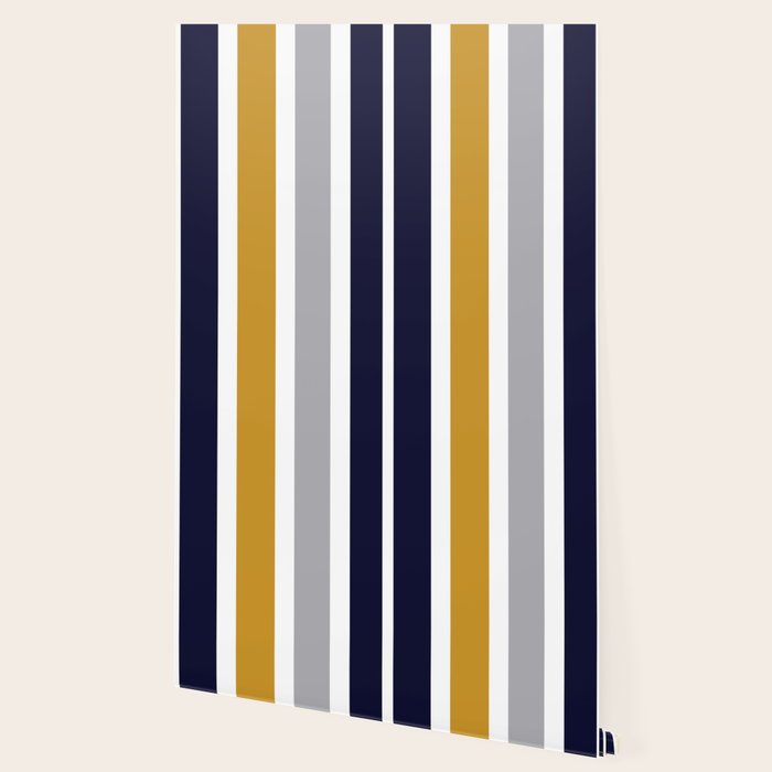 Quattro Stripe Minimalist Broad Stripe Color Block Pattern in Mustard Yellow, Navy Blue, Gray, White Wallpaper Gallery Image 2