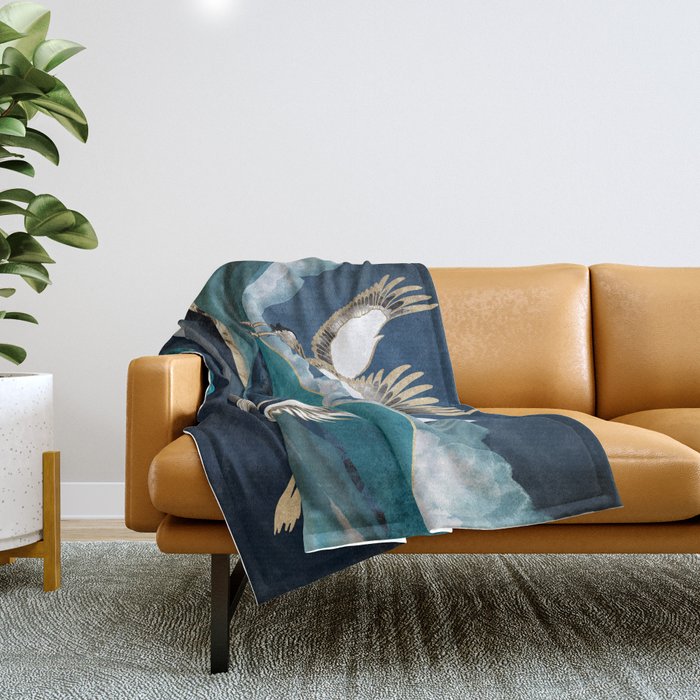 Midnight Cranes Throw Blanket Gallery Image 1
