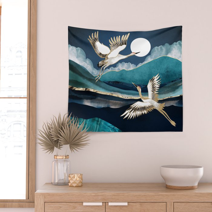 Midnight Cranes Wall Tapestry Gallery Image 2