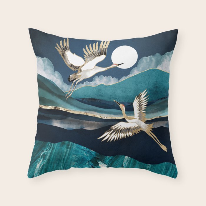 Midnight Cranes Throw Pillow Gallery Image 1
