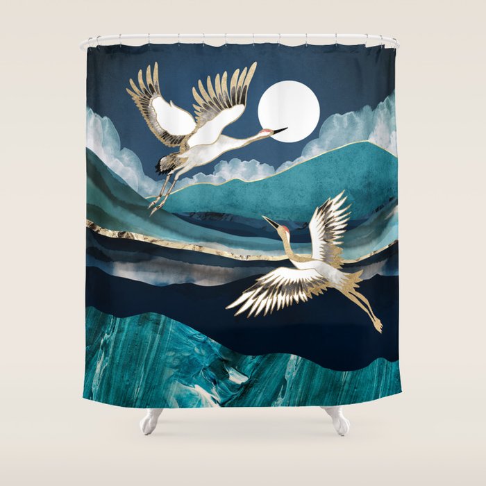 Midnight Cranes Shower Curtain Gallery Image 1