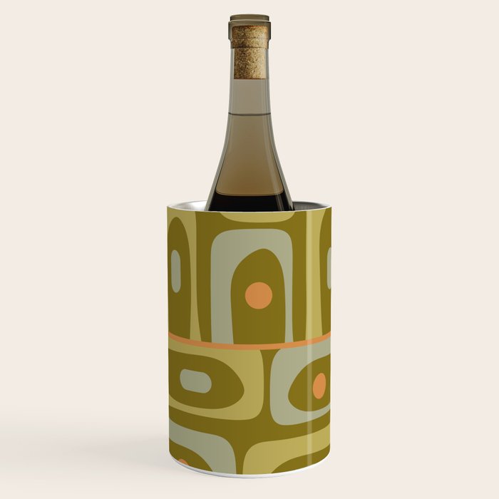 Mid Century Modern Piquet Retro Abstract Tiled Pattern in Vintage Olive Green and Cantaloupe Orange Wine Chiller Gallery Image 3