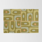 Mid Century Modern Piquet Retro Abstract Tiled Pattern in Vintage Olive Green and Cantaloupe Orange Rug Gallery Image 2