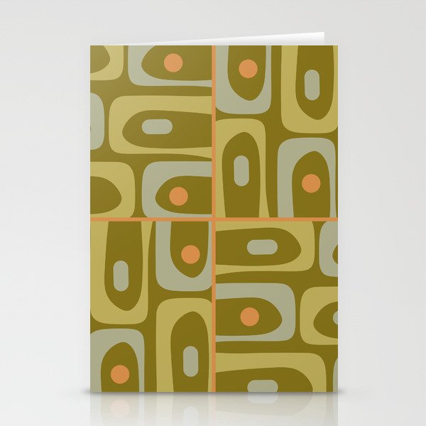 Mid Century Modern Piquet Retro Abstract Tiled Pattern in Vintage Olive Green and Cantaloupe Orange Stationery Card Gallery Image 2