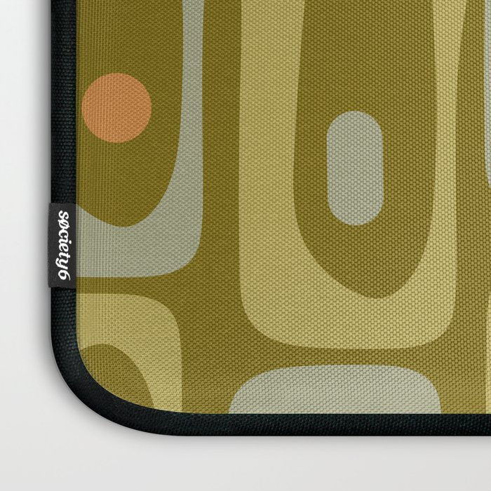 Mid Century Modern Piquet Retro Abstract Tiled Pattern in Vintage Olive Green and Cantaloupe Orange Laptop Sleeve Gallery Image 3