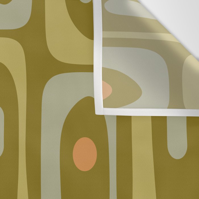 Mid Century Modern Piquet Retro Abstract Tiled Pattern in Vintage Olive Green and Cantaloupe Orange Wall Tapestry Gallery Image 3