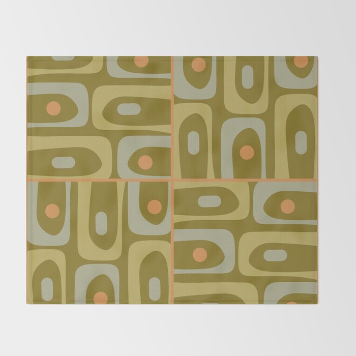 Mid Century Modern Piquet Retro Abstract Tiled Pattern in Vintage Olive Green and Cantaloupe Orange Throw Blanket Gallery Image 2