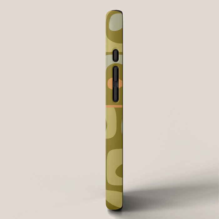 Mid Century Modern Piquet Retro Abstract Tiled Pattern in Vintage Olive Green and Cantaloupe Orange iPhone Case Gallery Image 2