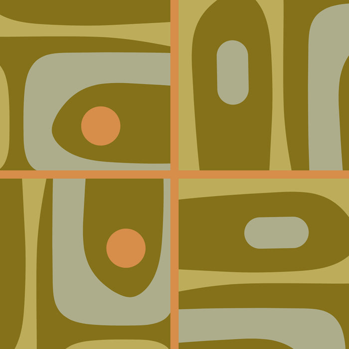 Mid Century Modern Piquet Retro Abstract Tiled Pattern in Vintage Olive Green and Cantaloupe Orange Coffee Mug Gallery Image 2