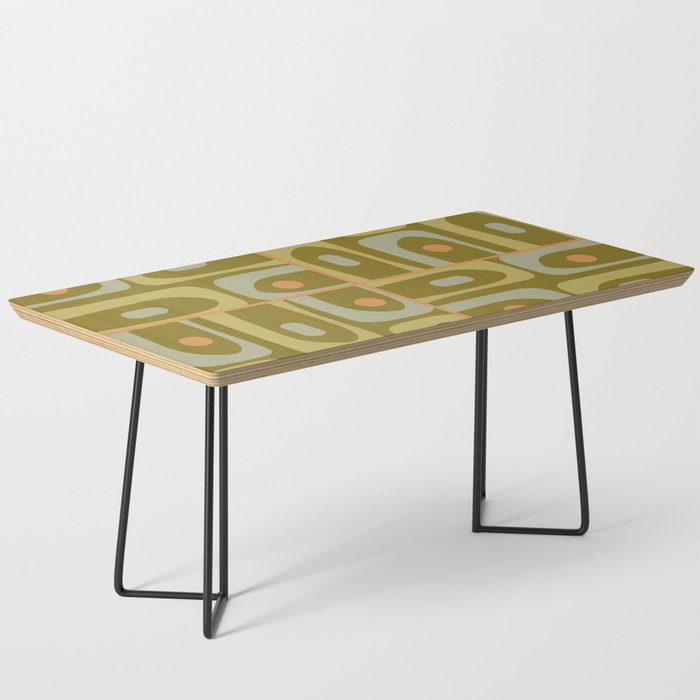 Mid Century Modern Piquet Retro Abstract Tiled Pattern in Vintage Olive Green and Cantaloupe Orange Coffee Table Gallery Image 1