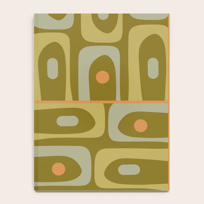 Mid Century Modern Piquet Retro Abstract Tiled Pattern in Vintage Olive Green and Cantaloupe Orange Notebook Gallery Image 4