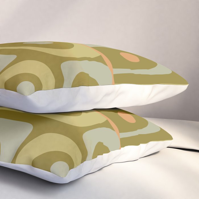 Mid Century Modern Piquet Retro Abstract Tiled Pattern in Vintage Olive Green and Cantaloupe Orange Pillow Sham Gallery Image 3