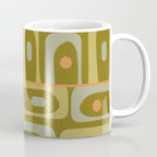Mid Century Modern Piquet Retro Abstract Tiled Pattern in Vintage Olive Green and Cantaloupe Orange Coffee Mug Gallery Image 1
