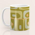 Mid Century Modern Piquet Retro Abstract Tiled Pattern in Vintage Olive Green and Cantaloupe Orange Coffee Mug Gallery Image 3