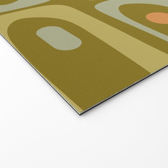 Mid Century Modern Piquet Retro Abstract Tiled Pattern in Vintage Olive Green and Cantaloupe Orange Welcome Mat Gallery Image 2