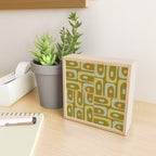 Mid Century Modern Piquet Retro Abstract Tiled Pattern in Vintage Olive Green and Cantaloupe Orange Mini Art Print Gallery Image 2