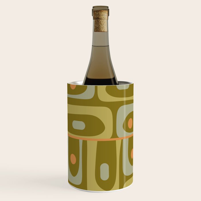 Mid Century Modern Piquet Retro Abstract Tiled Pattern in Vintage Olive Green and Cantaloupe Orange Wine Chiller Gallery Image 2