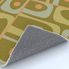 Mid Century Modern Piquet Retro Abstract Tiled Pattern in Vintage Olive Green and Cantaloupe Orange Rug Gallery Image 4