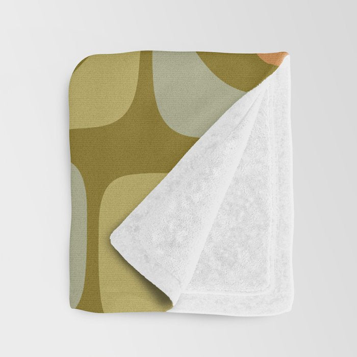 Mid Century Modern Piquet Retro Abstract Tiled Pattern in Vintage Olive Green and Cantaloupe Orange Throw Blanket Gallery Image 3