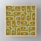 Mid Century Modern Piquet Retro Abstract Tiled Pattern in Vintage Olive Green and Cantaloupe Orange Mini Art Print Gallery Image 1