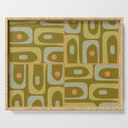 Mid Century Modern Piquet Retro Abstract Tiled Pattern in Vintage Olive Green and Cantaloupe Orange Serving Tray Gallery Image 1