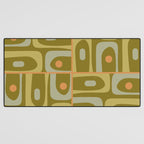 Mid Century Modern Piquet Retro Abstract Tiled Pattern in Vintage Olive Green and Cantaloupe Orange Desk Mat Gallery Image 3