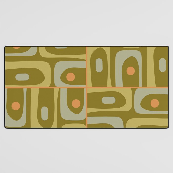 Mid Century Modern Piquet Retro Abstract Tiled Pattern in Vintage Olive Green and Cantaloupe Orange Desk Mat Gallery Image 3