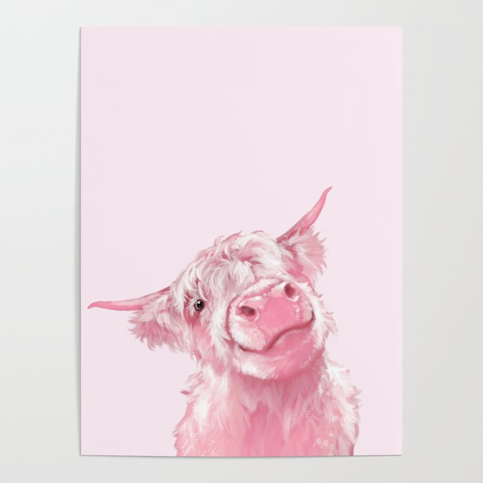 Highland Cow Pink Poster Gallery Image 1