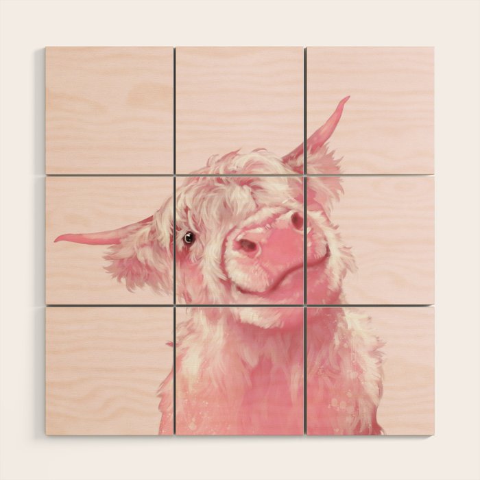 Highland Cow Pink Wood Wall Art Gallery Image 1