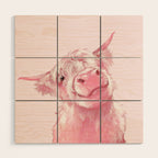 Highland Cow Pink Wood Wall Art Gallery Image 1