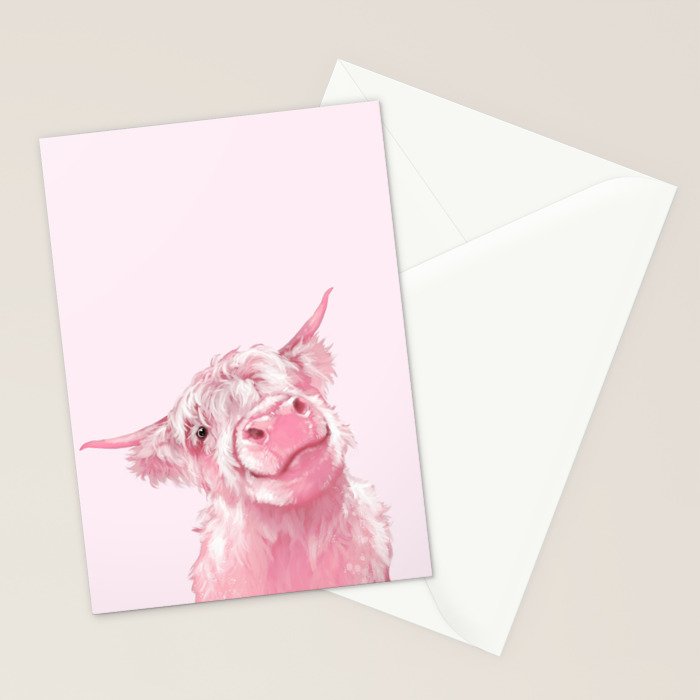 Highland Cow Pink Stationery Card Gallery Image 2