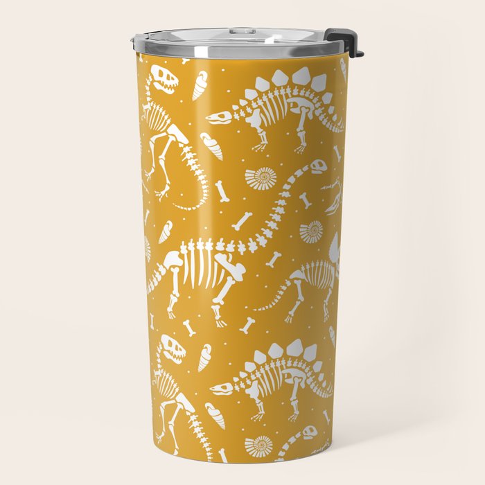 Dinosaur Fossils on Mustard Yellow Travel Mug Gallery Image 2