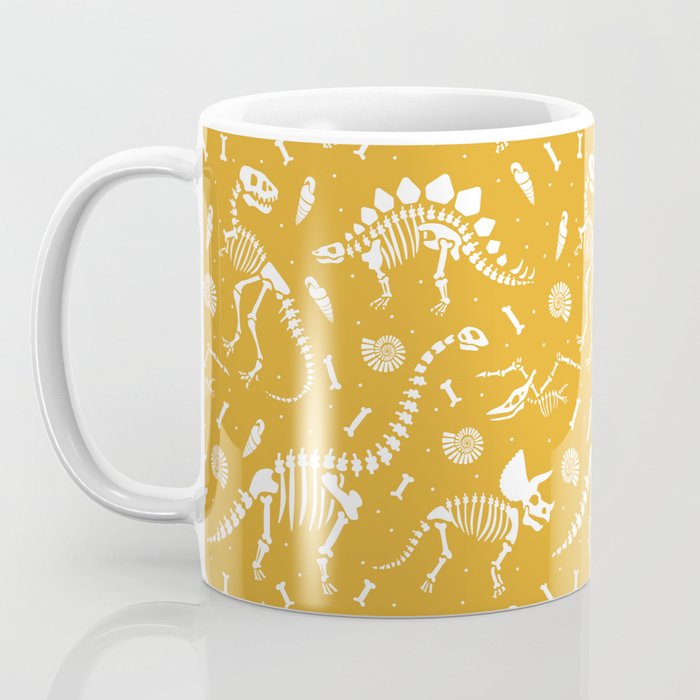 Dinosaur Fossils on Mustard Yellow Coffee Mug Gallery Image 3