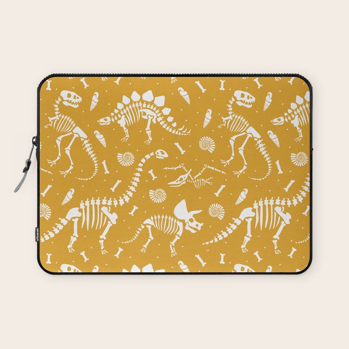 Dinosaur Fossils on Mustard Yellow Laptop Sleeve Gallery Image 1