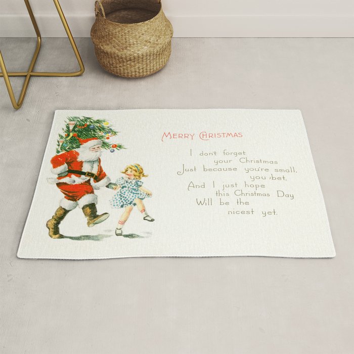 Vintage Christmas Card 1921 Santa Claus Children's Poem Festive Art Rug Gallery Image 1
